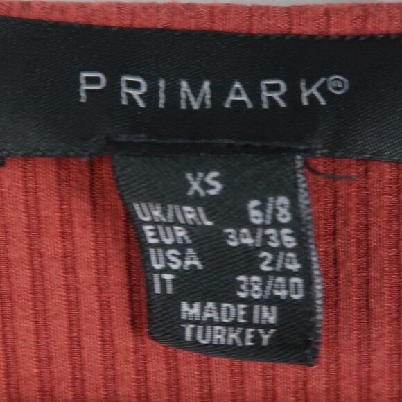 PRIMARK TERRA COTTA ORANGE LONG SLEEVE SCOOP NECK RIBBED CROPPED TOP SIZE XS - Picture 2 of 7